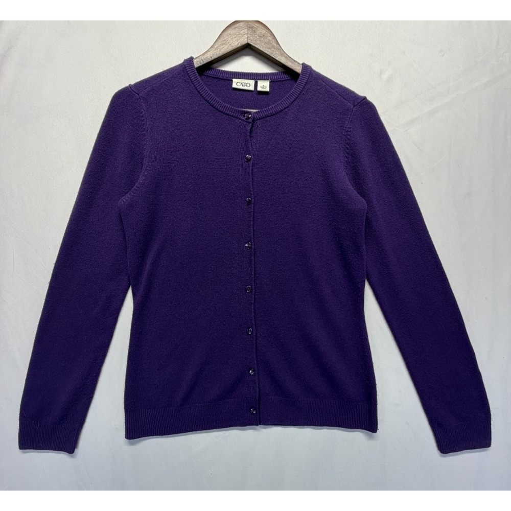 Cato Cardigan Sweater Women M Purple Acrylic Tight Knit Long Sleeve Button Front
